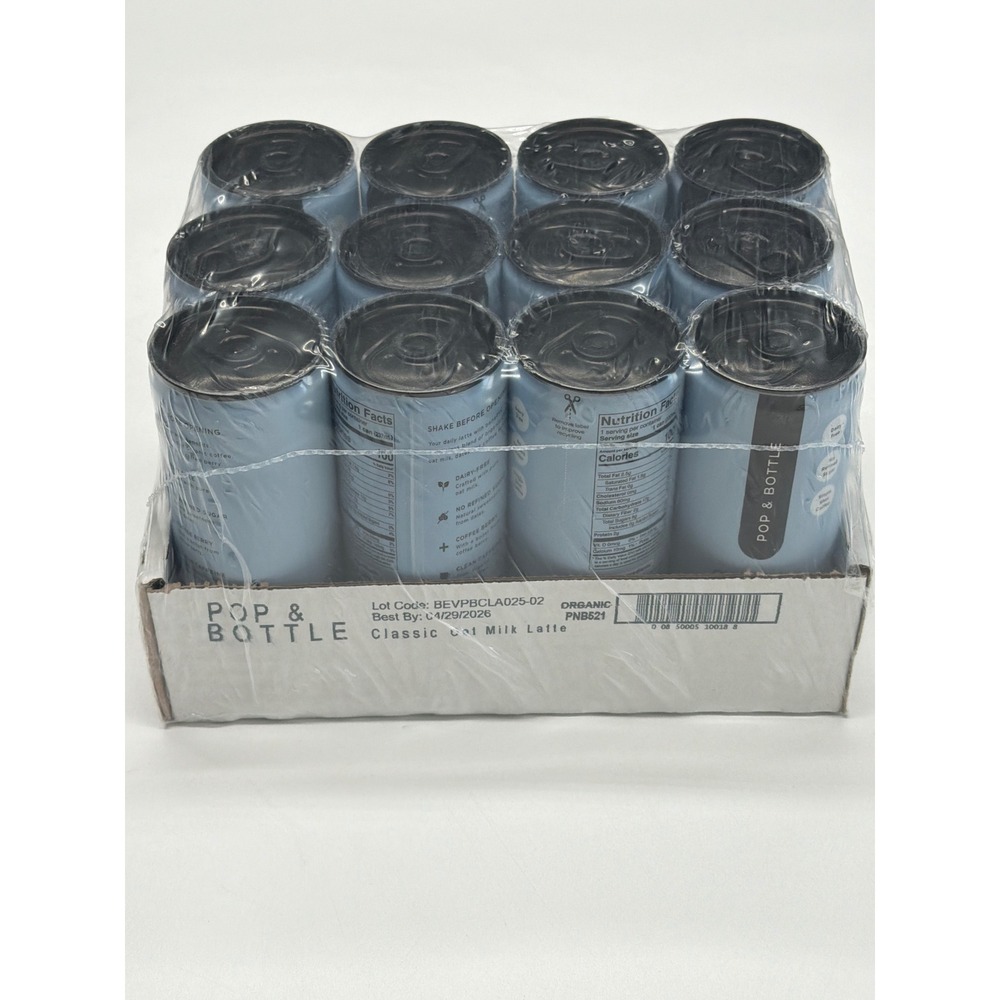 Pop and Bottle Classic Milk Latte Organic 12pk 9oz Cans Best By 04-29-2026